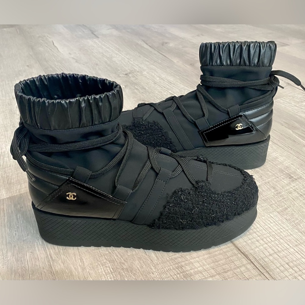 Chanel lace up platform ankle boots